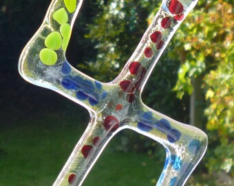 Fused Glass Suncatcher. Double Diamond Fused Glass Suncatcher. Glass Light Catcher. Glass Suncatcher.