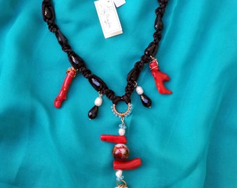 Macrame necklace and bamboo coral