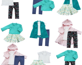 Fits like American Girl Doll Clothes - Easter/Spring Basics Capsule Starter Wardrobe, a 7-Piece Collection | 14.5 Inch Doll Clothes