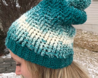 Chunky crochet stocking hat, women/teen slouchy hat, crochet hat, crochet stocking hat, crochet slouchy beanie,