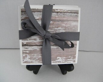 Distressed, Barn Wood Rustic, Washed Shabby Chic Looking Set of Drink Coasters Great Gift Idea!