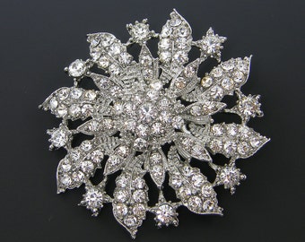 Rhinestone Flower Brooch Clear Crystal Lapel Pin Bridal Wedding Bouquet Bridesmaid Gift Favor Embellishment Ornate Bridal Accessory |LG6-6|1