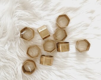 Vintage Brass Napkin Rings // Hexagon Honeycomb Napkin Holders // Set of 10 // Mid Century Modern // Boho Chic