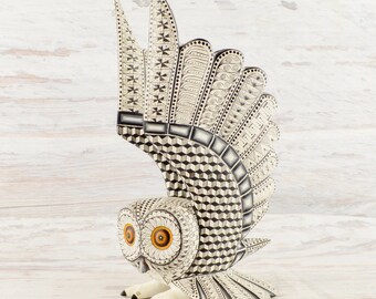 A1485 Owl Alebrije Oaxacan Wood Carving Painting Handcrafted Folk Art Mexican Craft