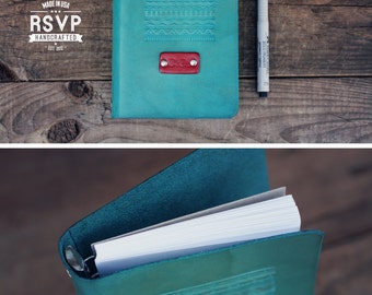 SALE 50% Personalized Leather journal, Notebook, Travel Diary, Journal, Sketchbook, Turquoise stain, Aztec tribal, mint, name initials