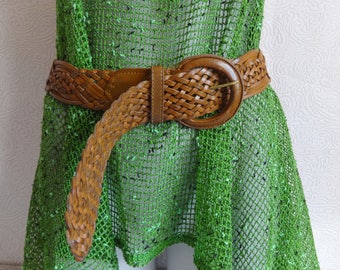 Brown Braided Genuine Leather Belt Women's Accessory Vintage Belt Leather Buckle S Size Belt