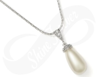 Tear drop Necklace Jewlery Bridal Pearl Teardrop Necklace White Pearl Teardrop Bridesmaid Necklace Wedding Bridal Jewelry Bridesmaid Gift