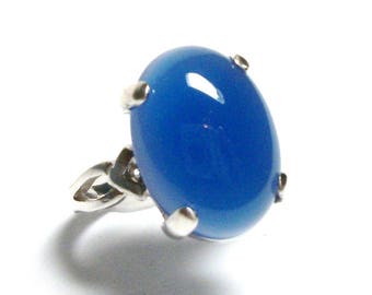 Agate ring, blue agate ring, agate cabochon ring, solitaire ring, anniversary, bold blue, s 6 1/2 "Misty Blue"