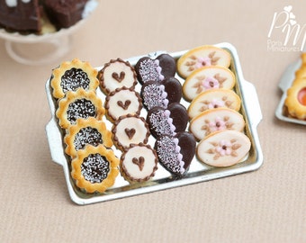 Chocolate Butter Cookies on Metal Baking Sheet - Four Varieties - Miniature Food in 12th Scale for Dollhouse