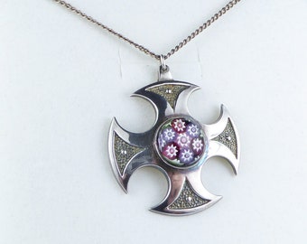 Vintage Scottish Silver cross pendant with Caithness glass stone - Hallmarked Edinburgh 1978