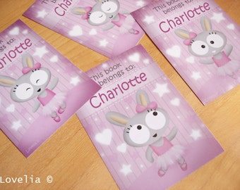 Personalized Bookplates Stickers "Bunny Ballerina" set of 8
