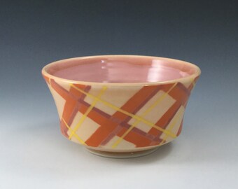 MADE-T0-ORDER Bowl, Orange Ceramic Bowl, Porcelain Bowl, Ceramic Soup Bowl, Plaid Bowl, Wheel Thrown Pottery Bowl, Ceramic Cereal Bowl