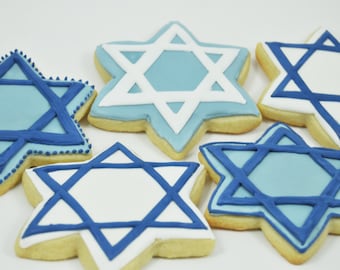 Star Of David - Happy Hanukkah Set Decorated Star Of David Sugar Cookies - Hanukkah gift