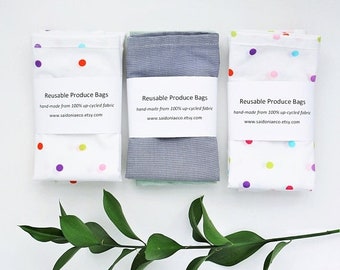ON SALE 2 Reusable produce bags, zero waste, dawstring upcycled bulk bags produce bag plastic free reusable food bag eco cotton recycled pro