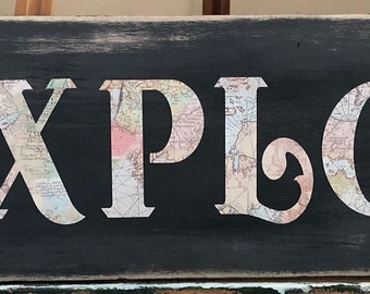 Custom Wood "Explore" Signs w/ Compass Detail