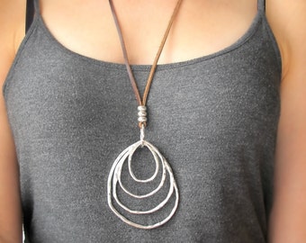 Long Necklaces with Pendant-Boho Necklace Long-Long Necklaces for Women-Silver Rings Necklace-Boho Necklace Leather-Gift for Her Necklace