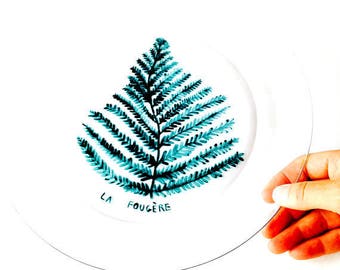 Plate -- Handpainted clear plate platter The FERN, handmade by SophieLDesign