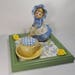 Little Girl in a Blue Bonnet Teacup Pin Cushion OOAK