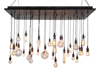 Industrial Chandelier - Rustic Lighting, Modern Chandelier, Edison Bulbs, Dining Room Lighting, Urban Chandelier, Wood Chandelier