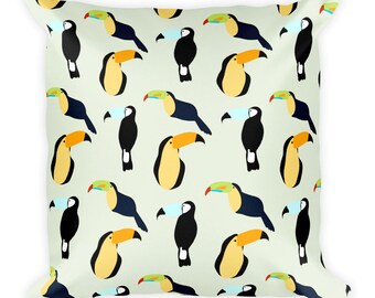 Toucan Pattern Mint Green Throw Pillow