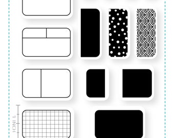 AD-006 HALF BOXES - Planner Stamps (Photopolymer Clear Stamps) half boxes stamp, kawaii clear stamp