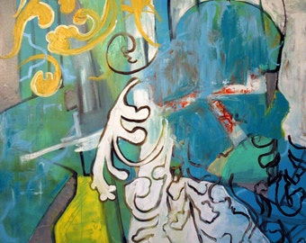 Archival Print of Original Oil Painting "Turquoise Blue and White Abstraction"