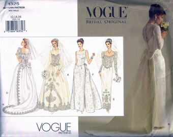 Size 12-16 Wedding Dress Sewing Pattern - Lace Bodice Wedding gown - Straight Skirt - Full Skirt - Detachable Train - Vogue Bridal 1325