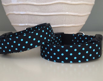 Dog Collar - Black w Blue Polka Dots