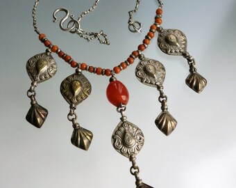 Carnelian Silver Wash Necklace Afghanistan