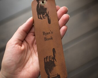 Personalized Bookmark, Custom Leather Bookmark, Named Bookmark - Tobacco