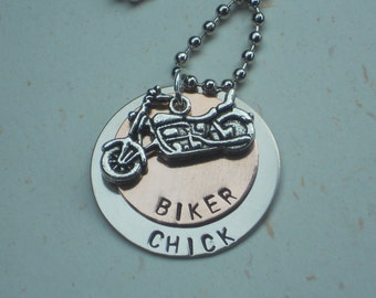 Hand Stamped Biker Chick Necklace