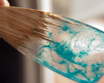 Teal Swirled Resin and Wood Necklace Pendant