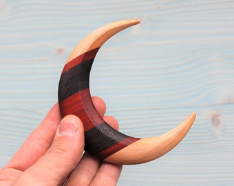 Wooden hair moon haarmond moon fork laminated hair fork moon barrette moon hair comb crescent moon hairforks hair stick moon hair fork wood