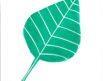 Signed, Limited Edition Abstract Lino Print of a Leaf