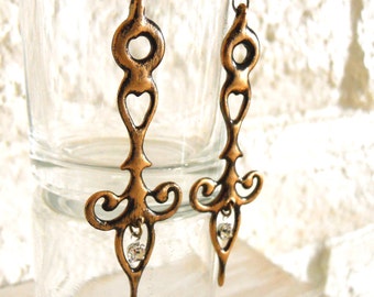 Steampunk earrings Clock Hand distressed Antique Gold colored with Crystals Steampunk Neo Victorian masquerade - She's the Bell of the Ball