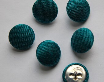 Vintage Teal Blue Silk Buttons 15mm btn002C