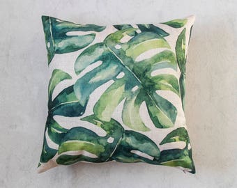 Monstera Leaf Pillow Cover, Tropical Leaf Plant Pillow Cover, Green Throw Pillow, Decorative Pillow Cover, Cushion Cover