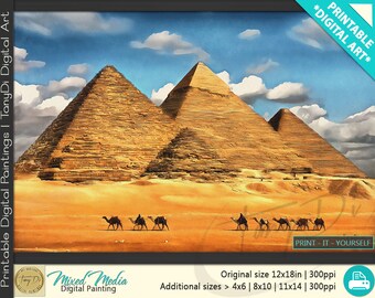 Desert Pyramids of Giza, Beautiful Nature Digital Painting • Nature Printable Wall Art, Home Decor, Wall Landscape Painting, Large Art Decor