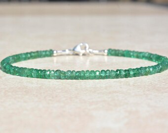 Zambian Emerald Gemstone Bracelet, May Birthstone Bracelet, Natural Emeralds, Gemstone Bracelet, Beaded Bracelet, Mothers Day Gift For Her