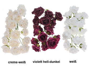 18 x Rosen Schaumblüte mit Drahtstiel ca L 25cm Ø 7cm Foam (Farbe - creme-weiß)