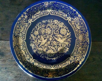 Vintage Dark Blue Gold Decor Lunch Dinner Plate circa 1960-70's / English Shop