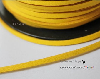10 Yards 3mm Patent Faux Suede Leather, Yellow Coated Suede Leather CS3M170