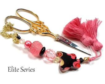 Coral Black Scissor Fob, Butterfly Scissor Minder, Beaded Scissor Keeper, Elite Series, Needlepoint, Quilting Accessory, Sewing,Cross Stitch