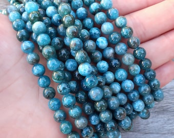 6mm Smooth Blue Apatite beads, 15" strand | R6S-114