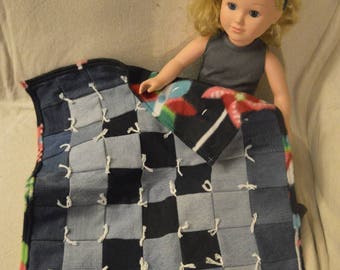 Doll Bedding Denim Square Fleece Quilt Blanket
