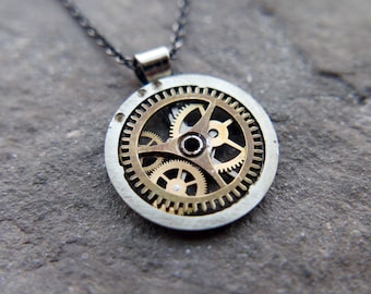 Watch Gear Necklace "Dalim" Pendant Recycled Mechanical Watch Parts Intricate Sculpture Wearable Art Steampunk Assembly Gershenson