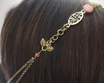 Chain headband "Krystal", rhodochrosite gemstone