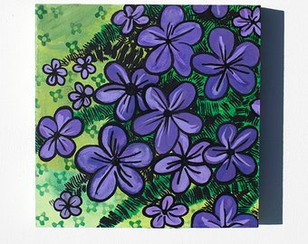 Creeping Phlox Painting - Original Purple Flower Mixed Media Floral Painting by Claudine Intner - Spring Flowers
