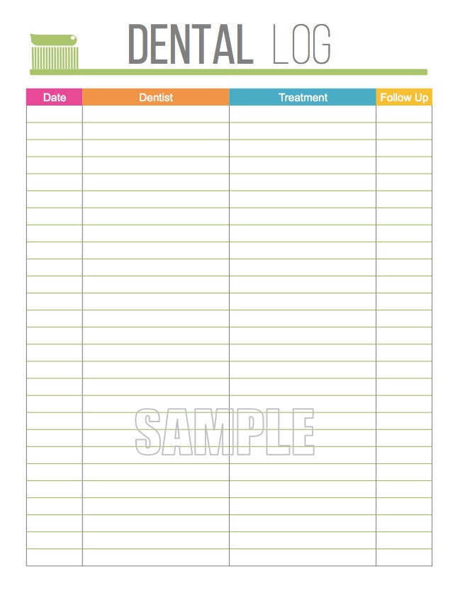 dental care log health and medical printable organized dentist sign in sheet