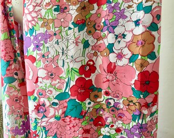 Vintage Mid Century Pure Silk Fabric Silk Print Yardage Seda Pura Brazil Garden Flowers